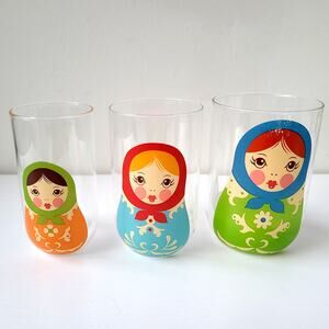 Babushkups NEW in box Set of 3 Russian Nesting Doll Drinking Glasses by Fred NIB